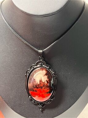 Gothic Oval Cameo Pendant Necklace
featuring a haunted castle